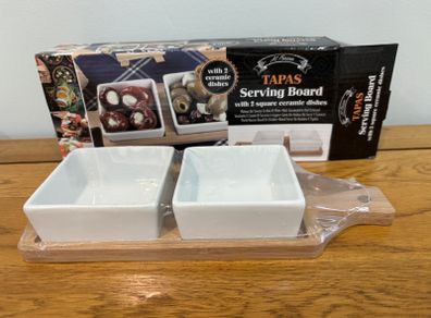 Tapas Serving board with 2 ceramic dishes (NEW)