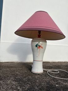 Louis Mulcahy Large Pottery Table Lamp with Pink Shade 66cm