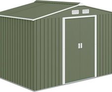 9 x 6ft Metal Garden Shed, Outdoor Storage Tool House with Ventilation Slots, Foundation Kit and Lockable Double Doors, Light Green