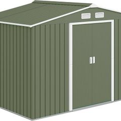 9 x 6ft Metal Garden Shed, Outdoor Storage Tool House with Ventilation Slots, Foundation Kit and Lockable Double Doors, Light Green