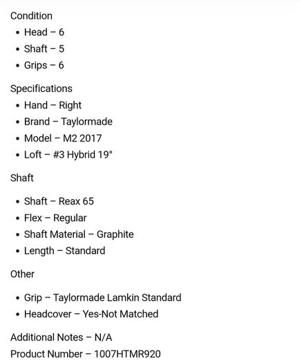 Taylormade M2 2017 Hybrid / #3 19 Degree / Reax 65 Regular