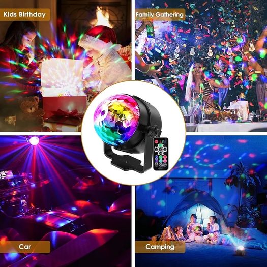 Disco Lights, 360 Rotation Sound Activated Portable  Disco Ball Lights with 4M/13ft USB Power Cable, 3W RGB Party Lights with Remote Control for Birthday/Family Gathering/Party/Home