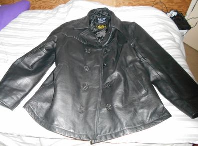 Pea Coat US Navy Leather Jacket Large