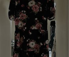 Black Floral Print Tiered Mini Dress with Puff Sleeves