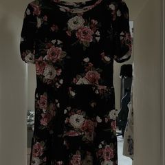 Black Floral Print Tiered Mini Dress with Puff Sleeves