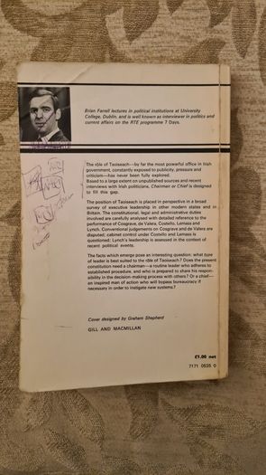 Chairman Or Chief. By Brian Farrell. Signed First Edition  1971 Paperback In Fair Condition. Published By Guill And Macmillan. 32.