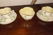 Belleek Shamrock Shaped Tea Cups &amp; Sugar Basin