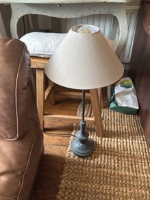 Table lamp black embossed base and taupe shade