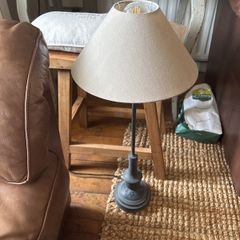 Table lamp black embossed base and taupe shade