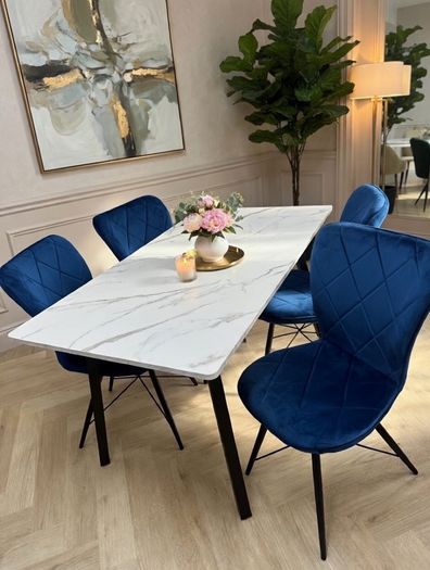 Marble look dining table with chairs on sale