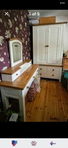 Solid Oak & Timber Bedroom Set: Wardrobe & Dressing Table