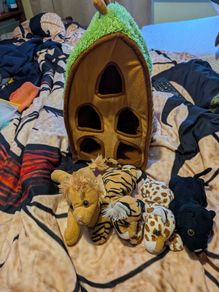 Plush animal carrier with four soft toy animals