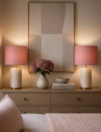 2 dusty rose coloured designer linen shades.