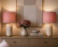 2 dusty rose coloured designer linen shades.