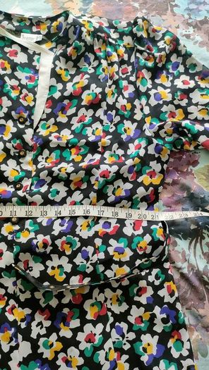 Vintage black floral A-line dress with detachable collar and belt size M or L