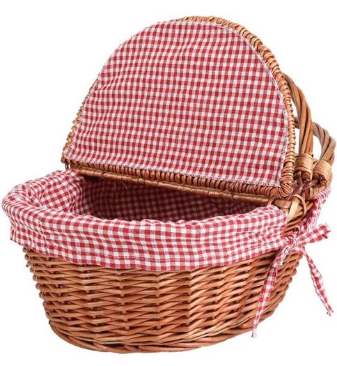 Oval Country Style Wicker Picnic Basket with Folding Handles & Liners for Picnics, Parties and BBQs - 40cm L x 30cm W x 20cm H (FREE POSTAGE)