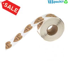 Roll of 500 heart-shaped thank you stickers