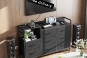 Black Chest of Drawers Bedroom, Contains 2 USB &amp; 2 AC Ports Sockets