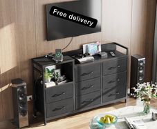 Black Chest of Drawers Bedroom, Contains 2 USB & 2 AC Ports Sockets