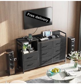 Black Chest of Drawers Bedroom, Contains 2 USB & 2 AC Ports Sockets