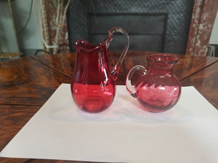 Antique Victorian Cranberry Glass jugs