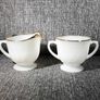 PRICE DROP ... Vintage Fire King White Swirl Creamer, Sugar Bowl and Cake Plate Set with Gold Trim, Opaque White Milk Glass. 1950s Image 10