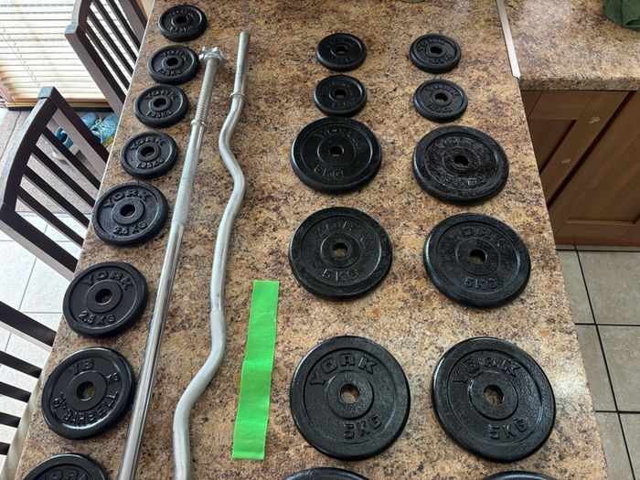 Gym Metal Weights + Bars Bundle Cheap!