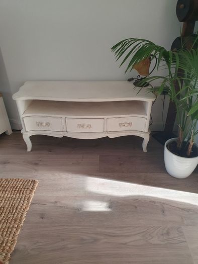 Upcycled antique white TV table