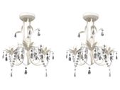 Crystal Pendant Ceiling Lamp Chandeliers 2 pcs Elegant White