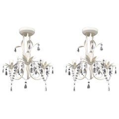 Crystal Pendant Ceiling Lamp Chandeliers 2 pcs Elegant White