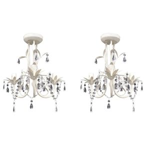 Crystal Pendant Ceiling Lamp Chandeliers 2 pcs Elegant White