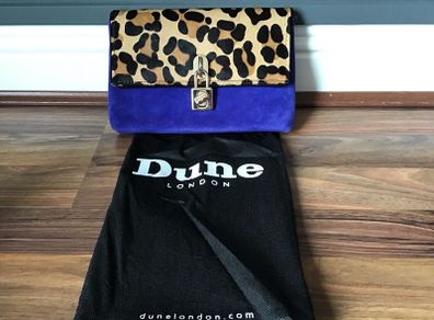 Dune Leopard Print Suede Clutch Bag