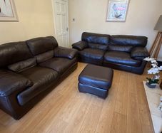 Leather sofa x 2 & footstool