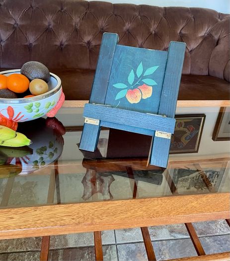 Rustic Teal Blue Wooden Cookbook Stand Folding Recipe Book Holder Tablet iPad Easel