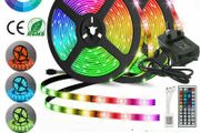 Uk 10m 5050 Rgb 300 Led Strip Lights Colour Changing Flexbile Tape Lighting 12v