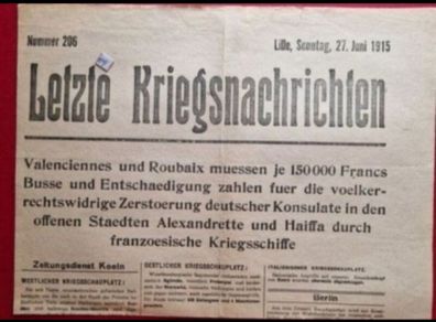 German ww1 , latest war news fly poster 27th ,  june , 1915 ,,,,(39)
