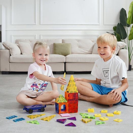 Magnetic Tiles Magnetic Building Toy 55 PCS Magnet Blocks for Kids 3D Set