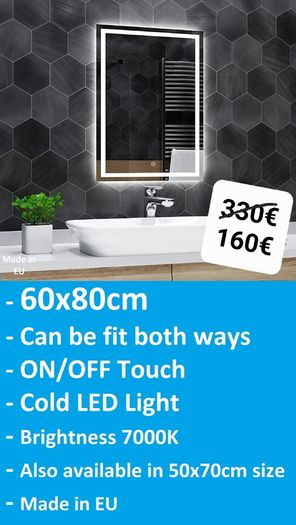 LED Bathroom Mirror 60x80cm Makeup Vanity Ensuite Cold Light