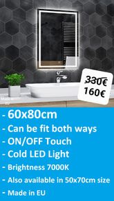 LED Bathroom Mirror 60x80cm Touch Switch 7000K Bright