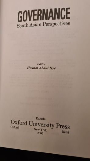 Governance. South Asian Perspective. Edited By Hasnat Abdulhye. Hardback With Dustjacket In Good Condition.