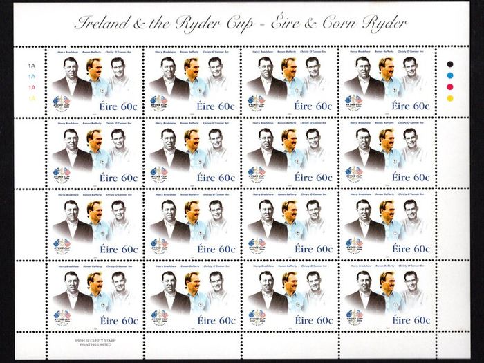 2005 Ireland Ryder Cup Commemorative Stamp Sheetlet Plate 1A1A1A1A Mint Never Hinged (MNH)