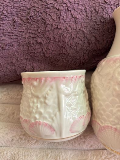 Vintage Belleek Ireland Porcelain Bedside Carafe & Tumbler Nite Set - Pristine!