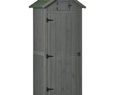 Garden Shed Vertical Utility 3 Shelves Shed Wood Outdoor Garden Tool Storage Unit Storage Cabinet, 77 x 54.2 x 179cm - Grey (FREE SHIPPING)