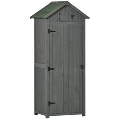 Garden Shed Vertical Utility 3 Shelves Shed Wood Outdoor Garden Tool Storage Unit Storage Cabinet, 77 x 54.2 x 179cm - Grey (FREE SHIPPING)