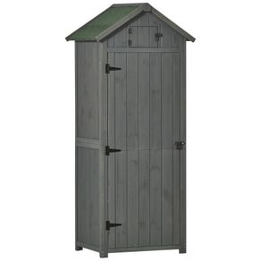Garden Shed Vertical Utility 3 Shelves Shed Wood Outdoor Garden Tool Storage Unit Storage Cabinet, 77 x 54.2 x 179cm - Grey (FREE SHIPPING)