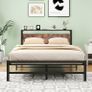 Double Bed Frame,Metal Platform Bed 135x190 cm,Brown No Box Spring Needed,Steel Slats Mattress Base,with Wood Storage Headboard,Noise Free,Black Double Bed Frame,Easy Assembly Image 8