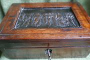 Vintage Wood Box, wood and Metal top Table Desktop Storage Box with key