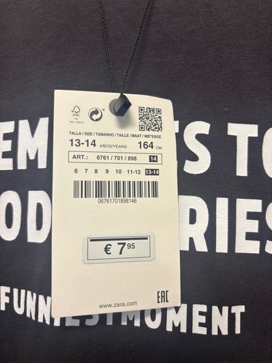 ZARA Long,Sleeve Top,Size 13/14Years ,Grey,Brand New!