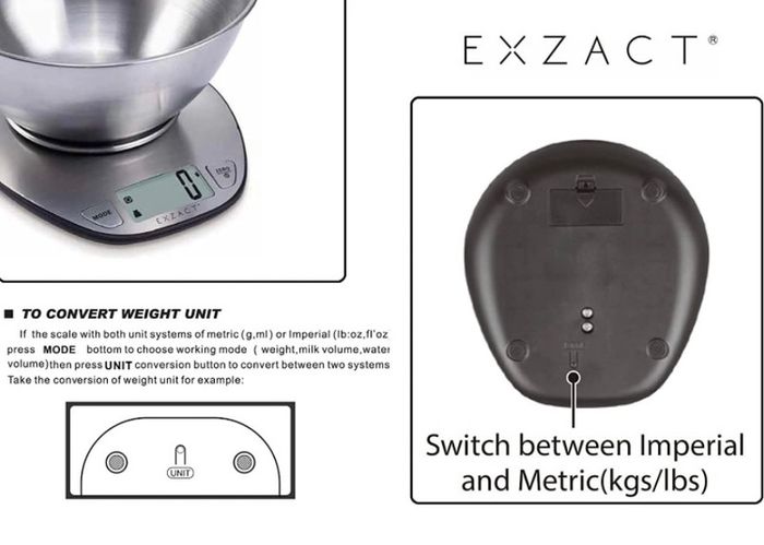 Electronic Kitchen Scale Stainless Steel Baking Scale - Large Display Wet and Dry Food Weighing Scale with Stainless Steel Mixing Bowl - Easy Switch Between Imperial and Metric - Max 5 KGS (FREE POSTAGE)