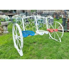 Cart Wheel Bench With Tractor Seats White KAS1354